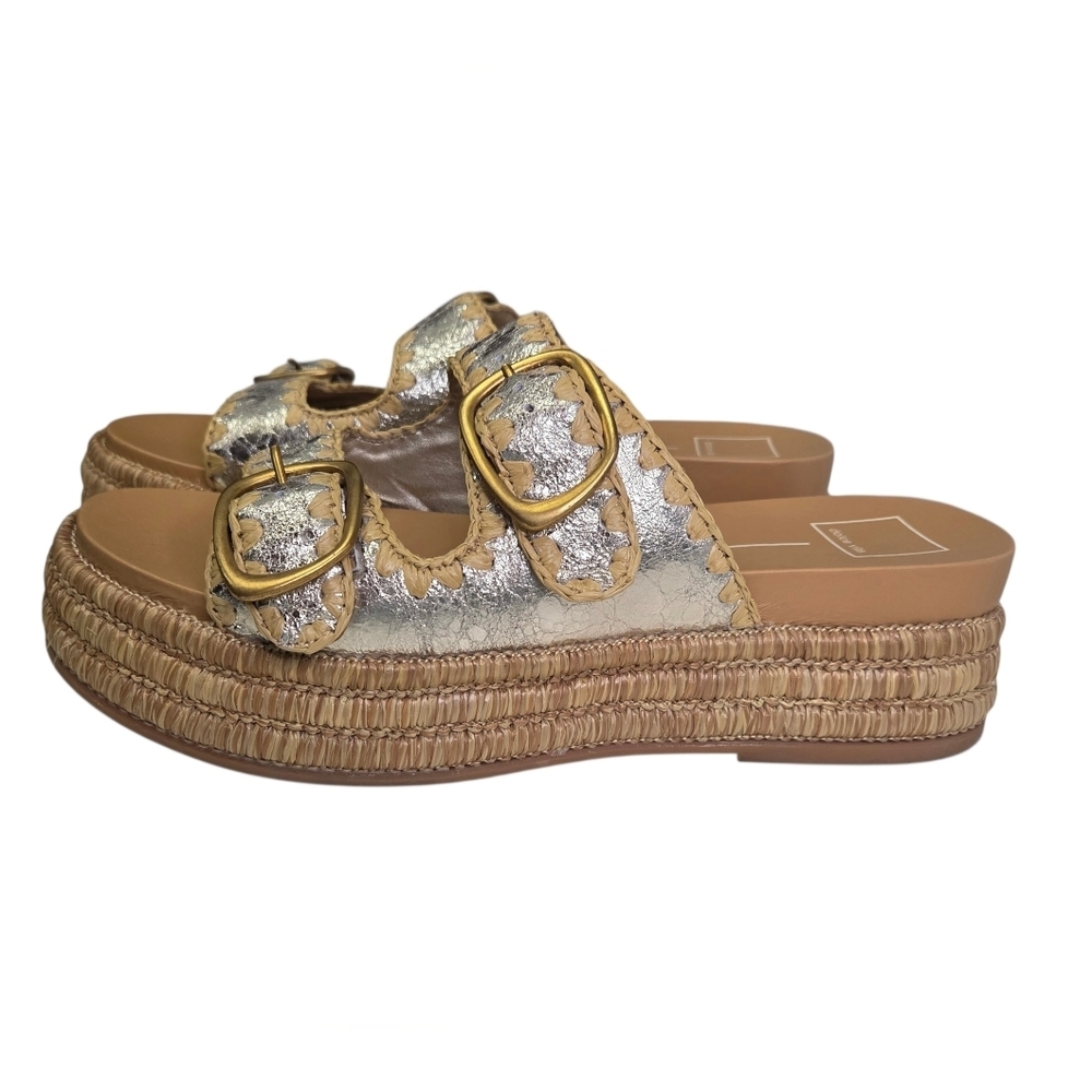 Dolce Vita Leather Double Buckle Wanika Sandals Platium Crackled Size 10